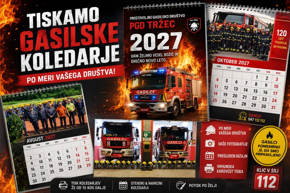 Gasilski koledar 2027, po meri gasilskega društva s fotografijami