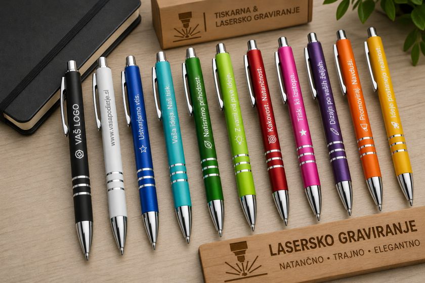 Kovinski kemični svinčniki različnih barv z lasersko graviranimi napisi