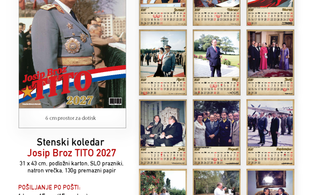 Stenski koledar Josip Broz Tito 2027 z naslovnico in dvanajstimi listi