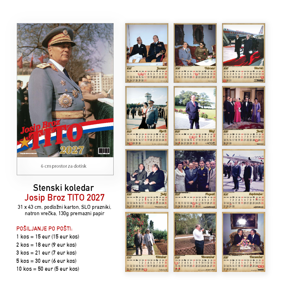 Stenski koledar Josip Broz Tito 2027 z naslovnico in dvanajstimi listi